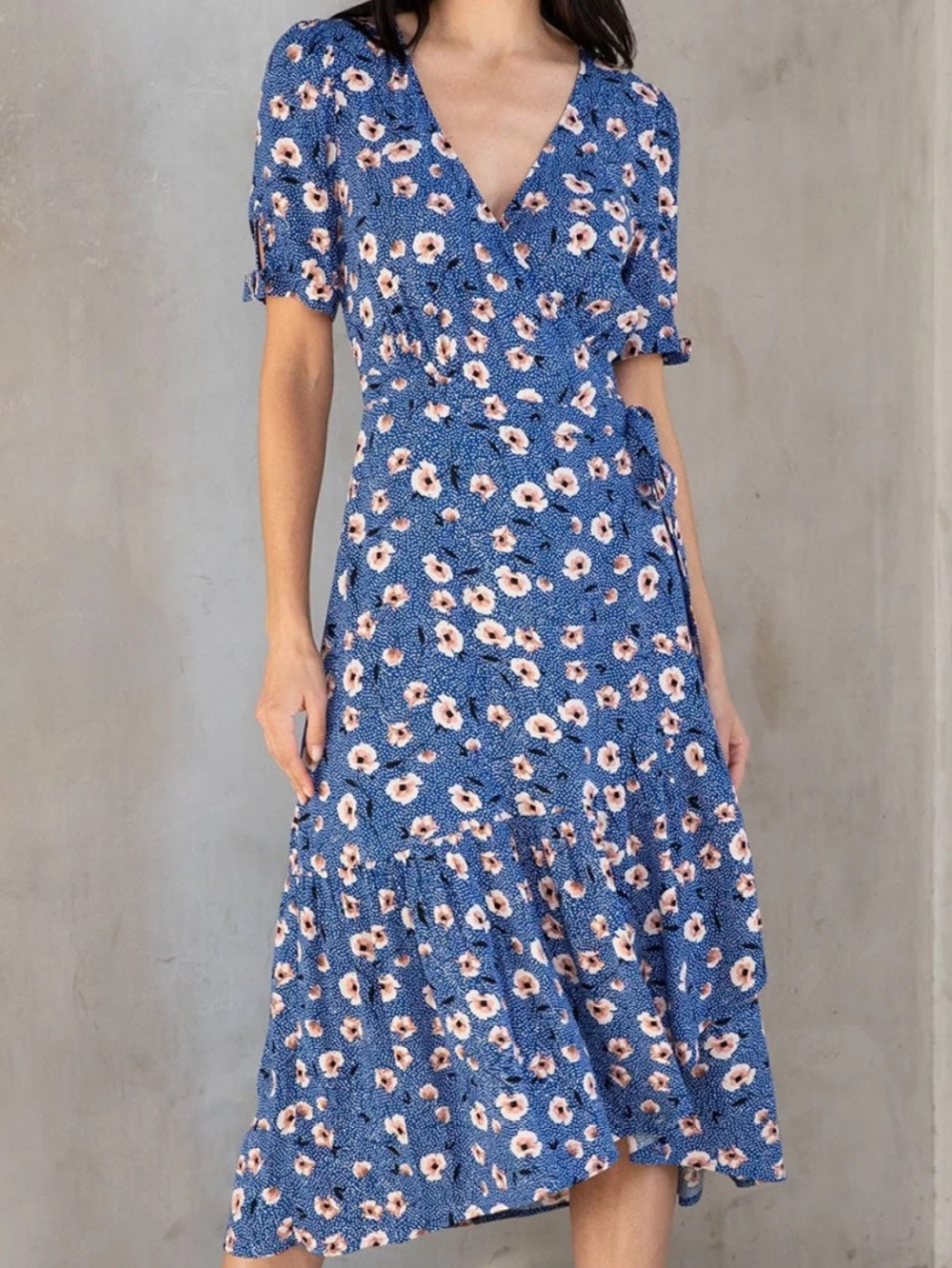 New with tags Love stitch  Blue Floral Wrap Midi Dress - Casual Summer Style